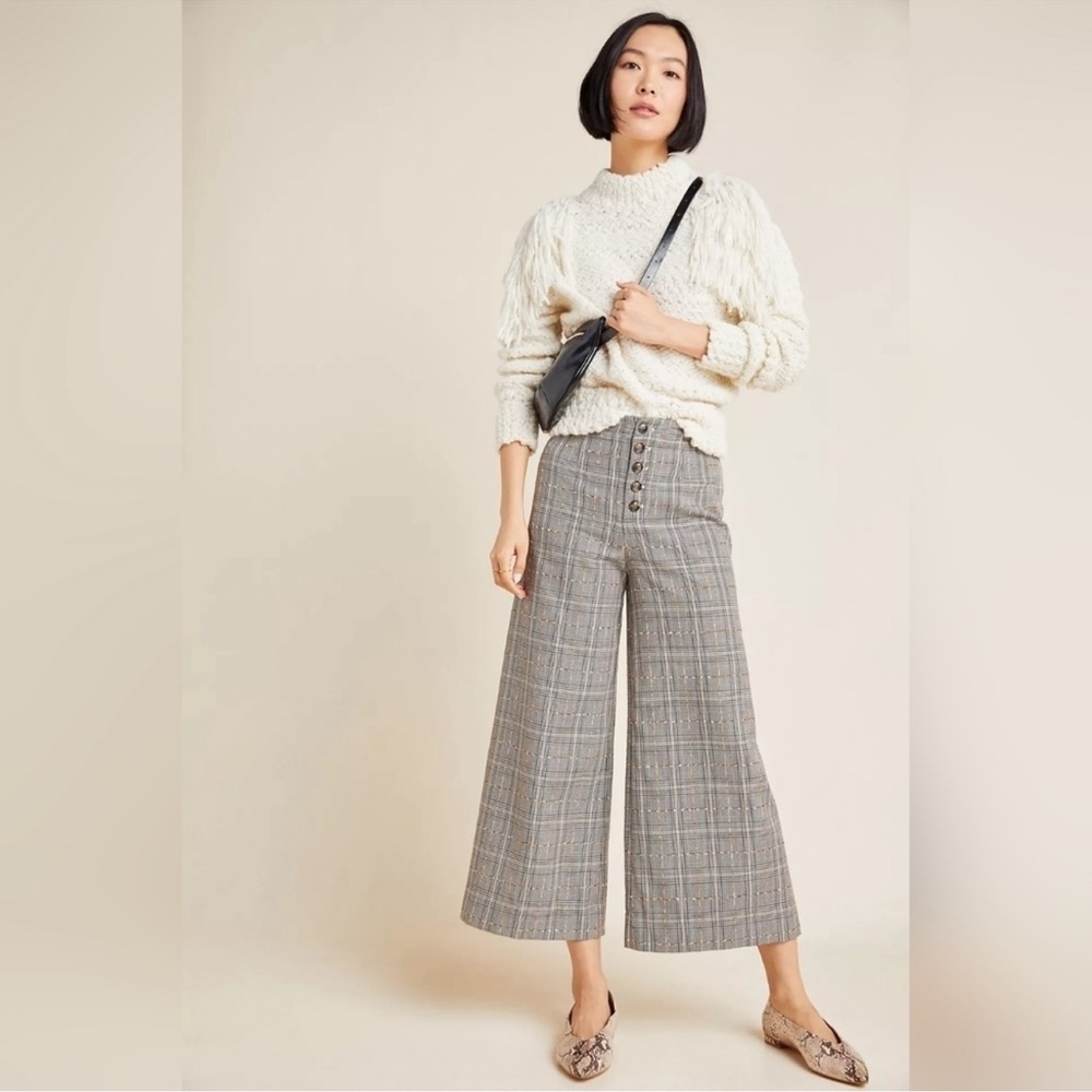 by Antropologie Roma Plaid Chenille Wide-Leg Pants Size 12
